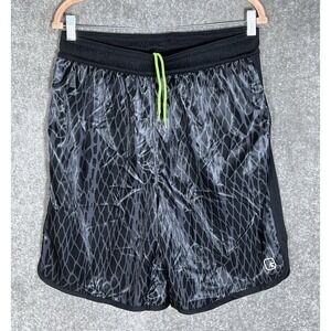 AND1 Dazzle Shiny Basketball Shorts Mens Sz Medium Black Gray Geometric Pockets